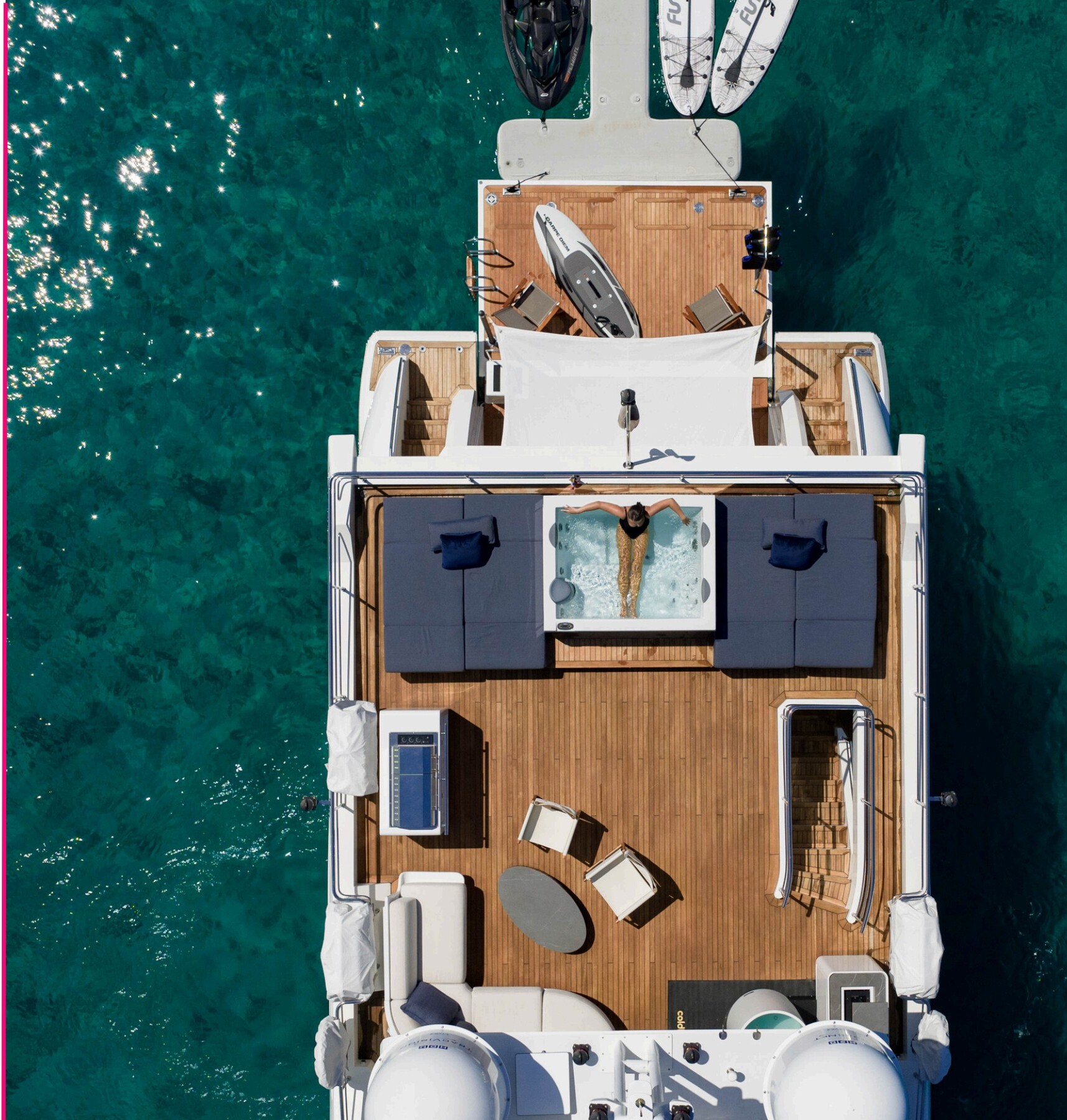 Top-down aerial with sun deck jacuzzi